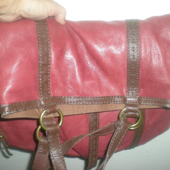 LUCKY Brand  Red  Leather  Fold Over  Bag Shoulder Bag Tote - Picture 4 of 9